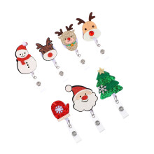 Lot de 7 porte-badges rétractables de Noël en feutre avec clips pour cartes d'identité