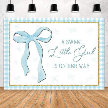 Fondo para Baby Girl Dulce - 7x5 pies Pancarta para Baby Shower "Es una Niña", Lazo a Cuadros Rosa y Blanco, Decoración para Fotomatón, compatible
