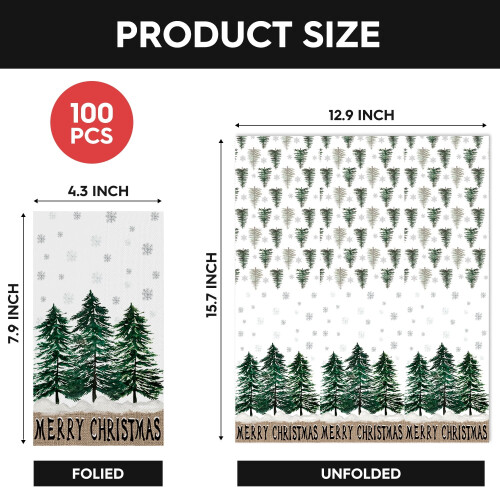 Serviettes en papier jetables Sm: )e Trees Joyeux Noël (100 pièces) 2