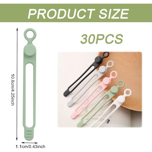 30PCS Silicone Cable Ties, compatible with data, charging & network cables - Reusable, Multi-Color 1