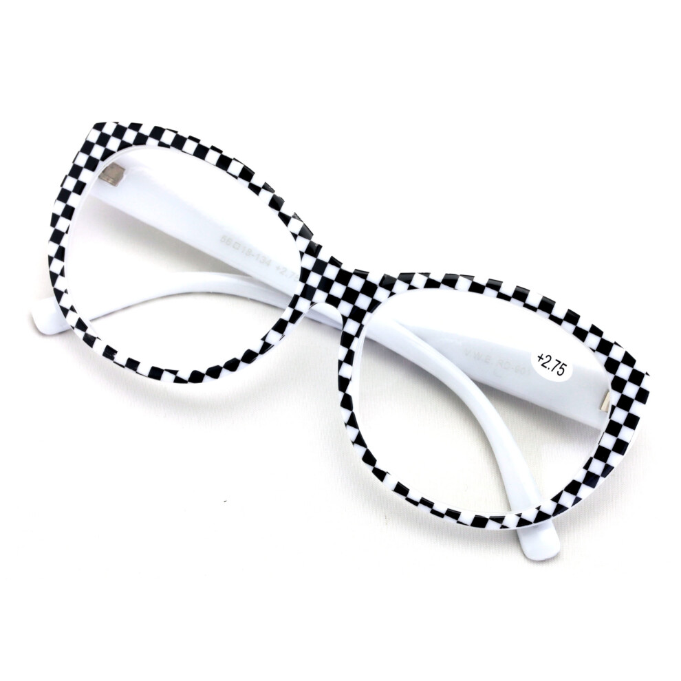 Women Oversized Reading Glasses - Clear Lens Readers Jackie Oval Leopard Checker