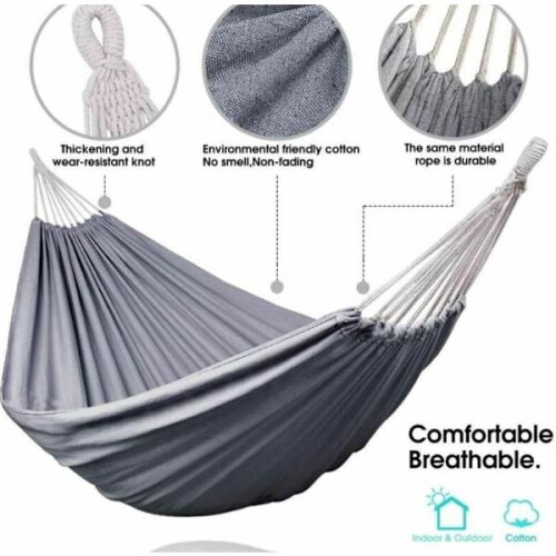 Διπλή γκρι καμβάς αιώρα 2 ατόμων, 220x150cm, συνολικό μήκος 270cm, εσωτερική & εξωτερική 1