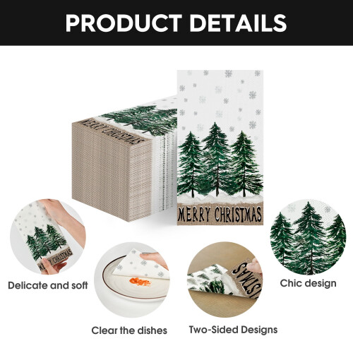 Serviettes en papier jetables Sm: )e Trees Joyeux Noël (100 pièces) 1