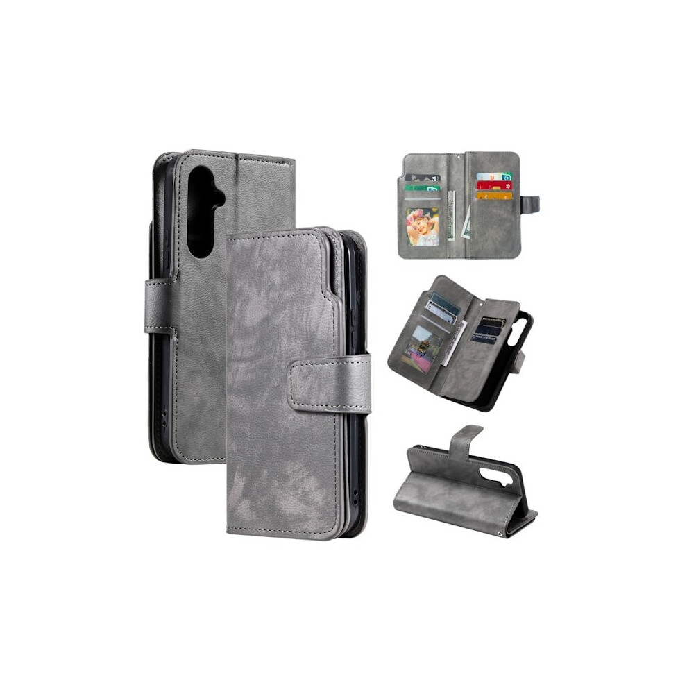 Compatible With Samsung A15 4G / 5G Practical Wallet Case With 12-Compartment Array V4 - Gray 9423501764072