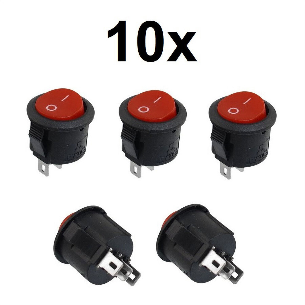 10X Spdt On/Off Round Rocker Switch Circle Car/Truck/Boat 12V Dc Ac 125/250V Red 9423501764782