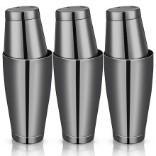 Juego de 3 cocteleras profesionales para bar, coctelera Boston de acero inoxidable (negro)