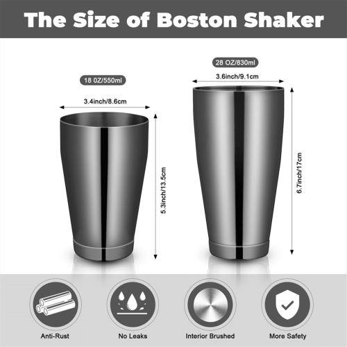 σετ επαγγελματικών σέικερ μπαρ Boston, σέικερ από ανοξείδωτο ατσάλι, μίξερ ποτών 1