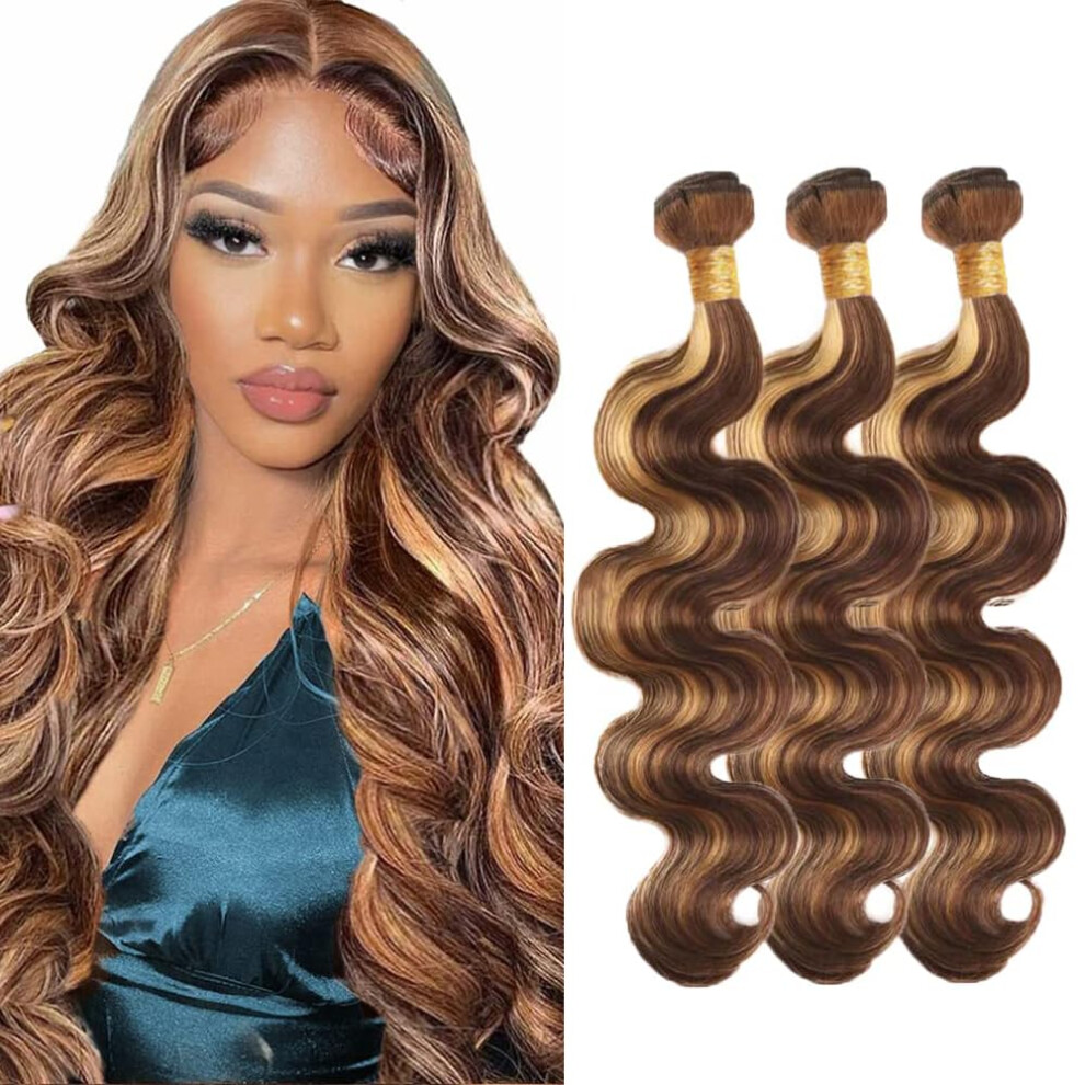 P4/27 Highlight Brazilian Body Wave Hair Bundles 30 32 34 Inch Virgin Human Hair Extensions Ref: 1523