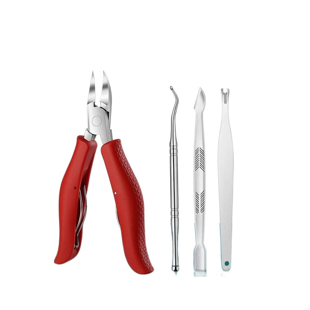 Red Ingrown Toenail Kit With Sharp Rustresistant Clippers, Stainless Steel Pedicure Set, 4Pcs
