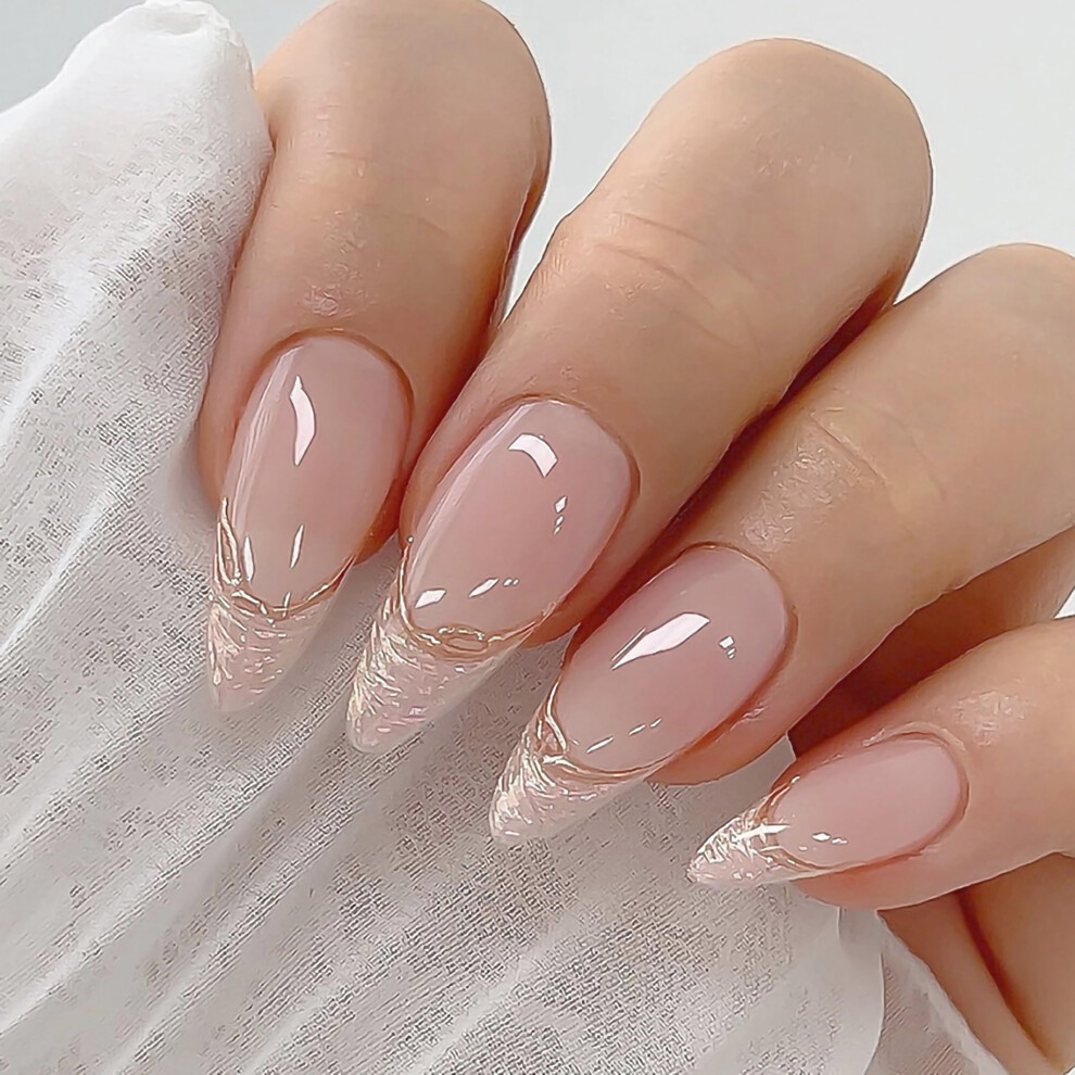 White French Tip Press On Nails Almond Shape Medium Length Reusable Set With Salonquality Finish