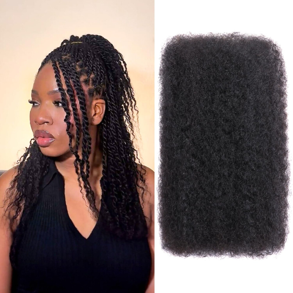 Unisex 16 Inch Afro Kinky Human Hair Bundle 4C Kinky Curly Extensions For Braiding Twists Locs 1B