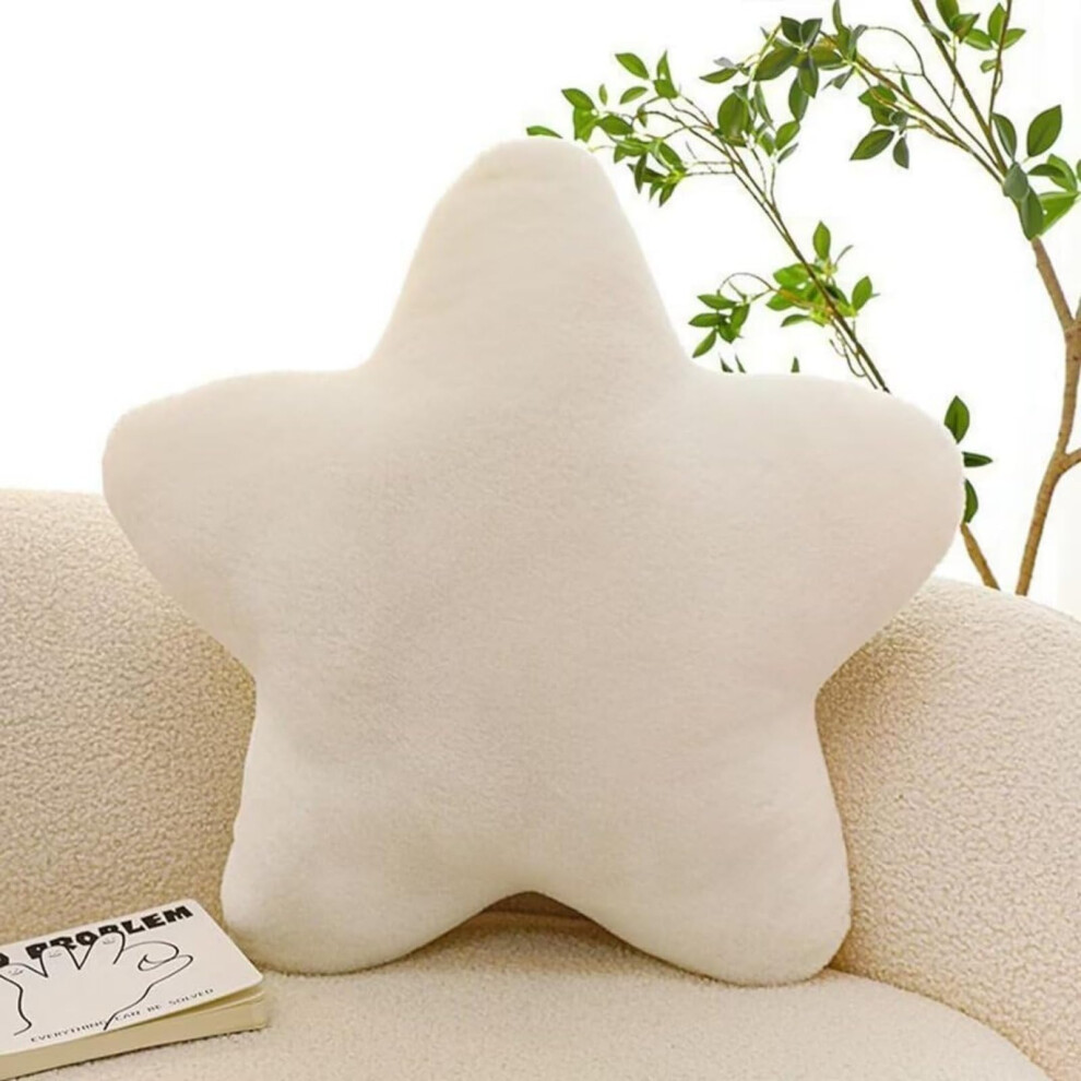 Velvet Star Cushion Soft Plush Throw Pillow For Kids Room Or Sofa 40X40cm White