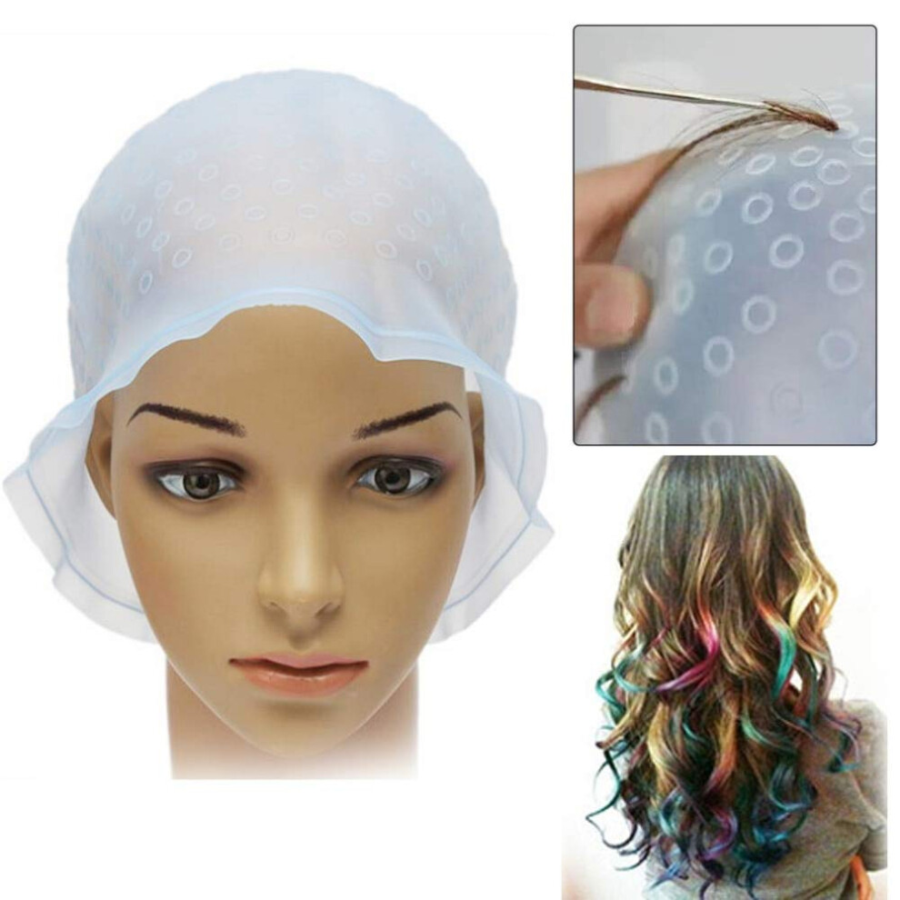 Hair Highlighting Cap Blue Reusable Silicone with Hook for Precise Hair Sectioning and Coloring
