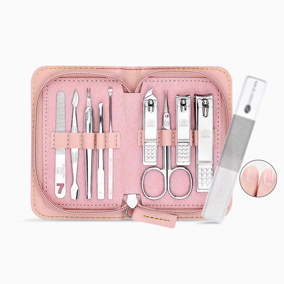 Nail Clippers Set Stainless Steel 10Piece Manicure Pedicure Kit with Travel Case Gray