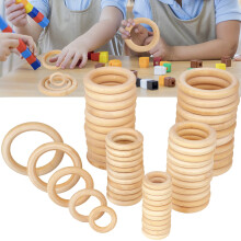 Dream Lifestyle 12 stuks houten ringen, natuurlijk onbewerkt massief hout, 5 maten voor knutselprojecten, sieraden maken, hangerconnectoren, geschikt