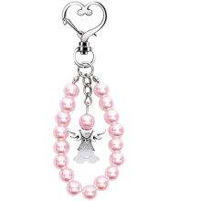 Porte-clés Ange Gardien avec Perles Imitation - Cadeau de Baptême - Rose de Haute Qualité