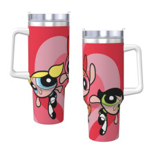Powerpuff Girls, nerezová vakuově izolovaná sklenice o objemu 40 oz (2,0 litru), s víčkem a brčkem na vodu, ledový čaj, kávu nebo smoothie.