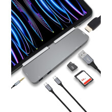 Hub USB-C compatível com iPad Pro de 12,9" - Adaptador 7 em 1 com múltiplas portas USB-C para HDMI 4K, USB 3.0, USB-C, áudio de 3,5 mm e