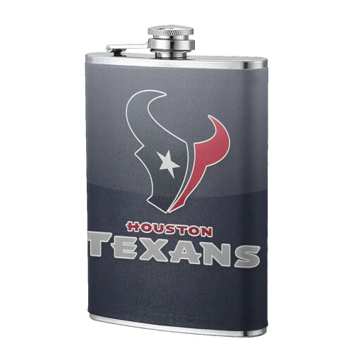 Texans Flagon Hip Flask8oz, Ανοξείδωτο ατσάλι και δέρμα κατάλληλο για τρόφιμα, Συμβατό με