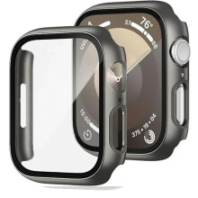 Glazen hoesje voor Apple Watch 46mm/42-44mm/40mm/45mm/41mm, compatibel met Series 10/9/8/7/6/5/4/SE, titanium bumper en schermbeschermer