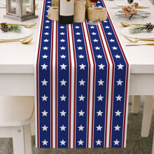 Runner da tavola in stile rustico 33x178 cm - Tela di iuta e lino, stelle della bandiera americana, stampa effetto legno rustico, per decorazione