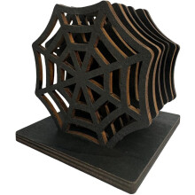 Juego de 6 posavasos de madera huecos con diseño de telaraña para Halloween, de 10 cm con soporte, ideales para el hogar, la cocina, la oficina y
