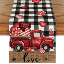 Sm: )e Tovaglia da tavola a quadri Buffalo Plaid con motivo a cuori e acquerelli per tavolo da pranzo 13x60 pollici