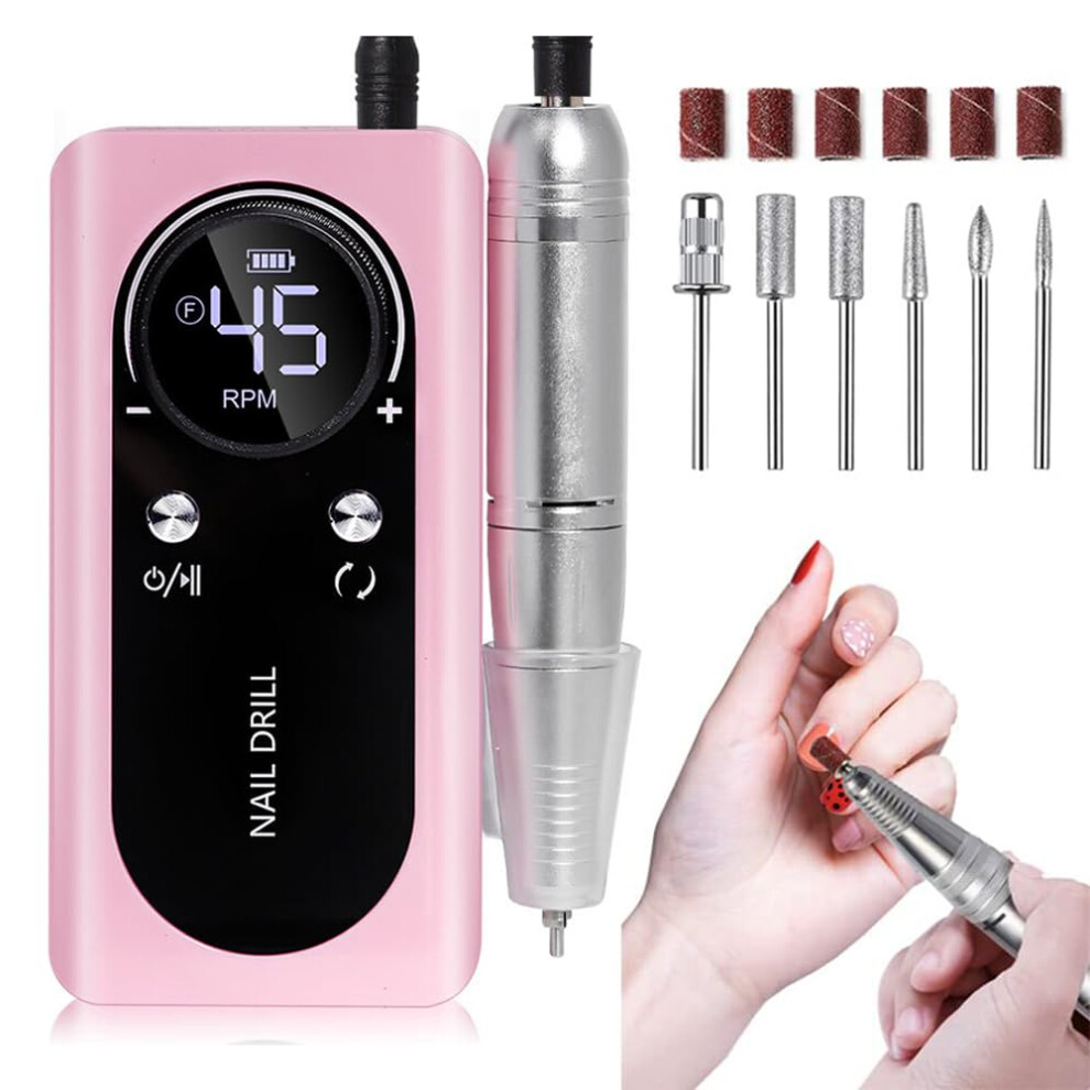 Pink Electric Nail Drill 45000Rpm Rechargeable Nail File With Lcd Display And Power Bank Function