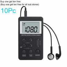 Personlig AM/FM bærbar lommeradio, mini digital tuning walkman med genopladeligt batteri, øretelefoner, låseskærm - sort