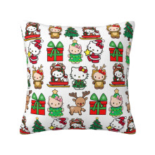 Clúdach Piliúir Caithimh Plush Dhá Thaobhach le Patrún Nollag Hello Kitty Clúdach Maisiú Bog Cearnógach le haghaidh Maisiúcháin Seomra