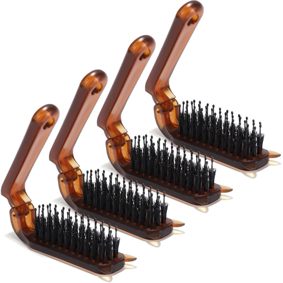 4 Pcs Folding Hair Brush Set with Boar Bristles for Travel, Compact Detangling Comb for Men and Women