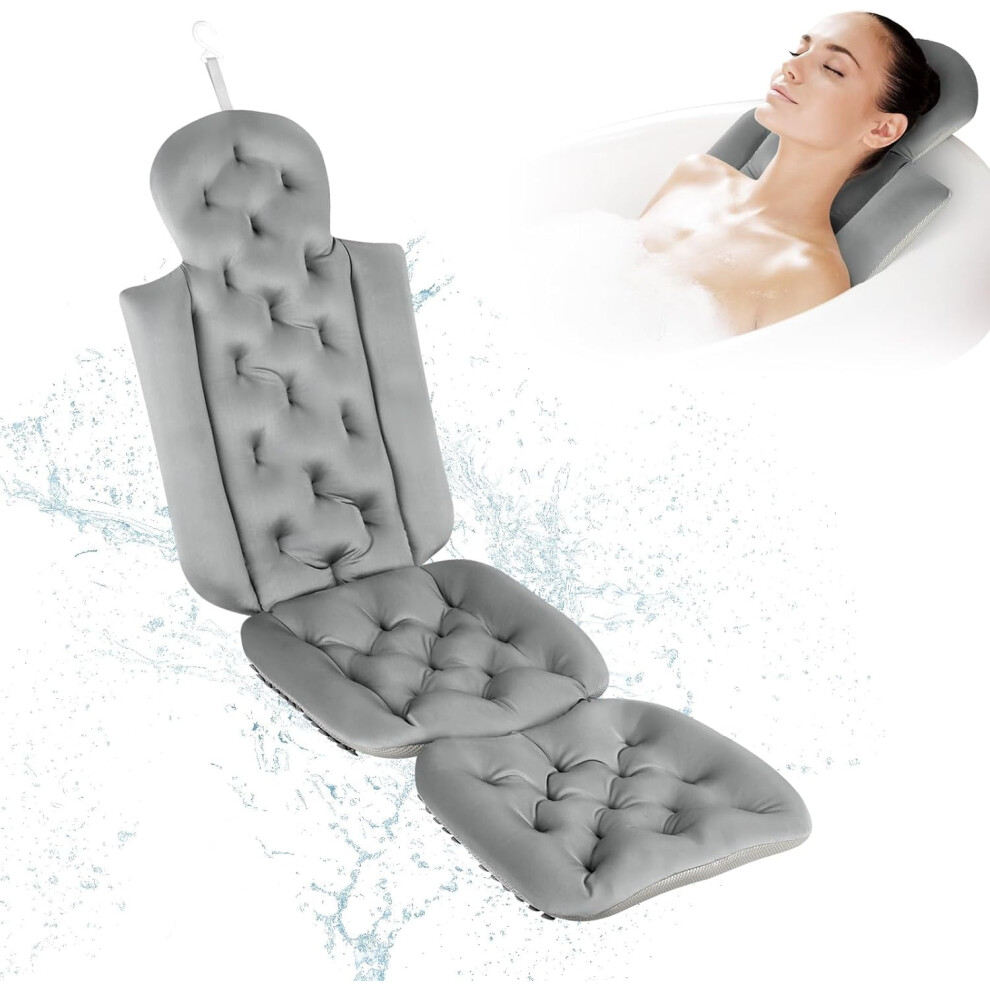 Gray Full Body Bath Pillow, Bath Pillows For Tub Full Body Bath Mat With Laundry Bag For Head Neck Shoulder And Back Support,