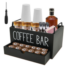 Txkrhwa Kaffeestation-Organizer mit Schublade, 2-stöckiger Organizer aus Holz für Kaffeebar-Zubehör mit Griff, kompatibel mit den meisten