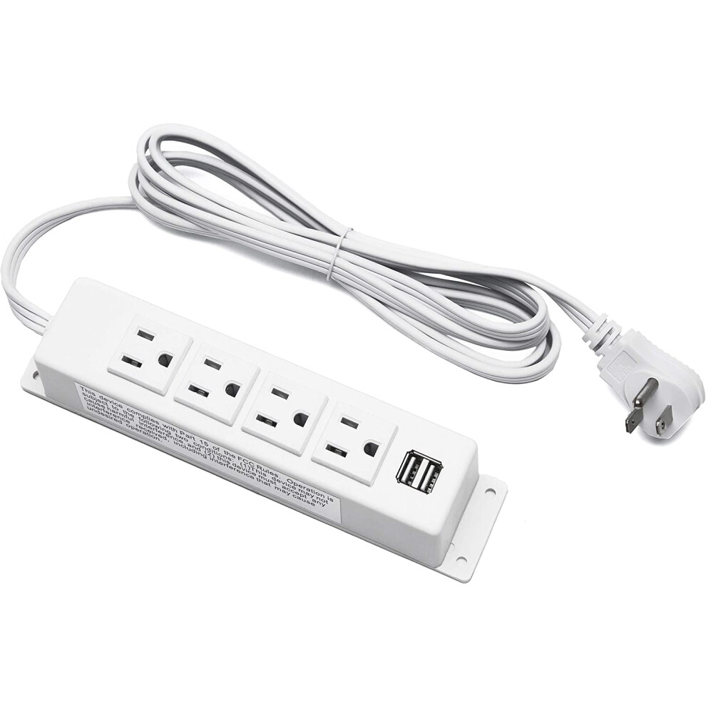 Wall Mount Power Strip, Power Strip With 2 Usb Port And 4 Ac Outlet, 6.56 Ft Extension Cord Flat Plug Power Strip, 9048212641155