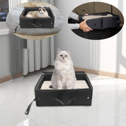 Bac à litière portable étanche pour chat, avec siège pliable 1