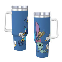 Li-Lo & Stit-Ch40Oz Tumbler con manico e coperchio con cannuccia, tazza termica in acciaio inossidabile, borraccia da viaggio, portabicchiere, regalo