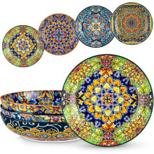 Tigelas para Massa, Conjunto de 4 Tigelas de Salada de Cerâmica de 1,25ml (42oz), Tigelas Grandes e Coloridas para Servir na Cozinha, Tigelas para