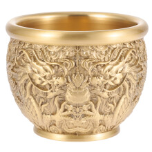 Tigela da Prosperidade em Latão Vintage com Dragão da Eease, ideal para decoração de escritório e como presente de boas-vindas.