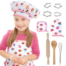 Juego de cocina y repostería para niños, 11 piezas, con delantal, gorro, guante y utensilios para niños de 3 a 10 años.