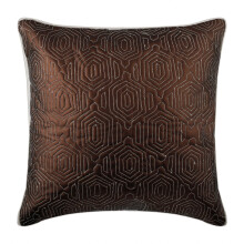 Față de pernă din piele ecologică și piele întoarsă, maro, 22x22inch, cu fermoar, cu spalier și design geometric matlasat, compatibilă cu