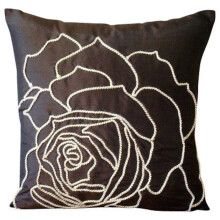 Față de pernă 45x45 cm, față de pernă pătrată din mătase cu model floral maro închis și trandafir, compatibilă cu inserții de 45x45 cm