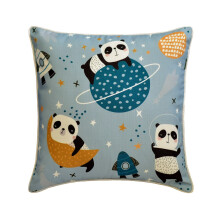 Fețe de pernă decorative HomeCentric, albastru, 40x40 cm, pachet de 2, huse de pernă din bumbac pentru canapea, design abstract cu panda în