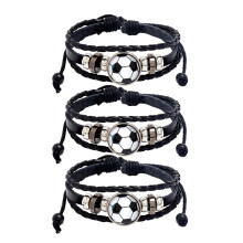 3 buc brățară de fotbal, brățară cu farmecul fotbalului, brățară împletită, brățară de fotbal