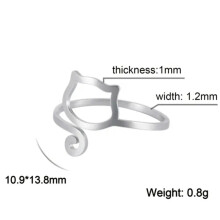 RSAMD Niedlicher Katzenring mit Schwanzmotiv, verstellbar, Edelstahl, offener Ring, Tierschmuck – größenverstellbar – C-Stahl
