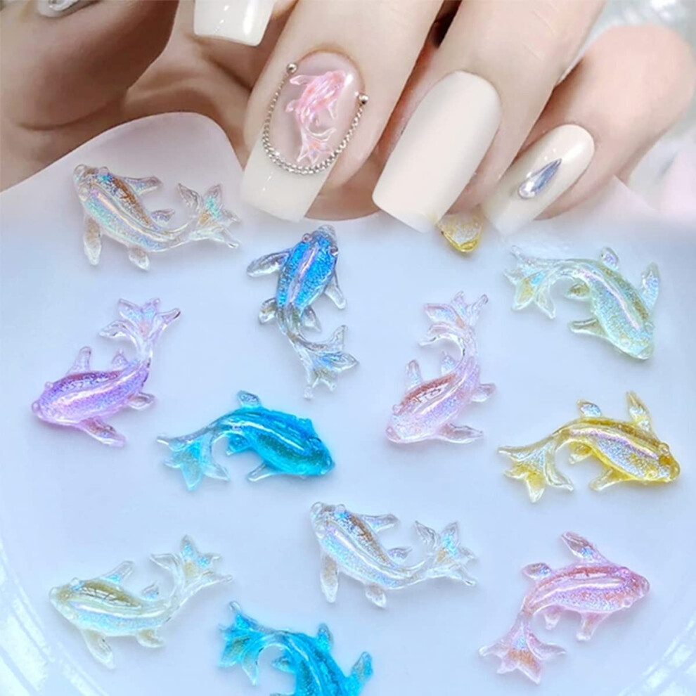 100Pcs 3D Nail Art Charms for Acrylic Nails Goldfish Mermaid Aurora Effect Resin Decorations
