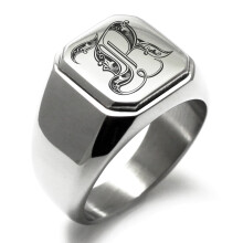 Edelstahl-Siegelring mit dem Buchstaben R, graviertem königlichem Monogramm, quadratischer, flacher Oberseite, Biker-Stil, poliert