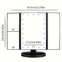CKLXNGT1pc Drievoudig opvouwbare LED-verlichte make-upspiegel met dimfunctie en 2x/3x vergroting, zijpanelen voor badkamer en slaapkamer
