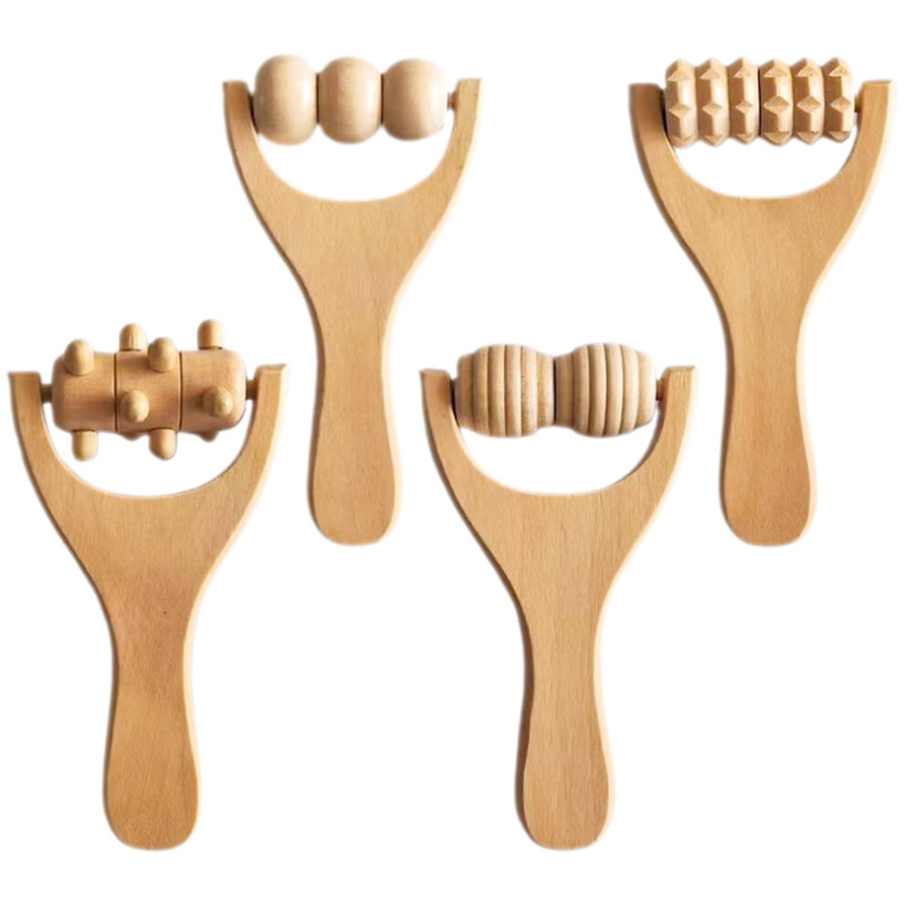 Mizh 4pcs Wood Therapy Massage Tools Wooden Roller for Back Neck Foot Leg Arm Massager Relief