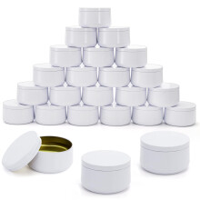 24 Pack White Candle Tins with Lids 6oz Round Metal Jars for DIY Candle Making and Storage