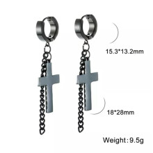 Pendientes largos con colgante de cruz de RSAMD, de acero inoxidable, con clip circular, estilo vintage-C, color negro.